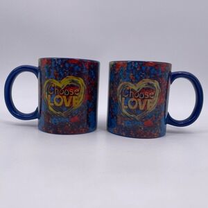 TWO Penzeys CHOOSE LOVE Coffee Mugs Set Purple Porcelain I Will Vote 11.3.20